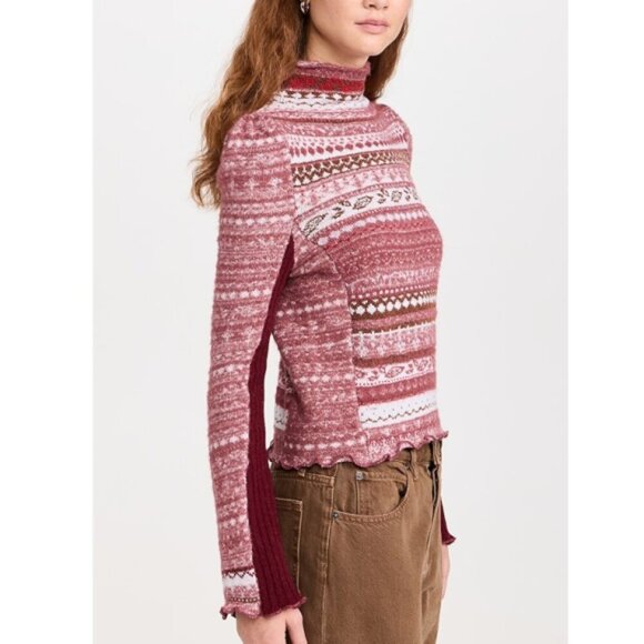 Free People 'Bali Juniper' Turtleneck Sweater, Rhubarb Combo - Picture 2 of 4